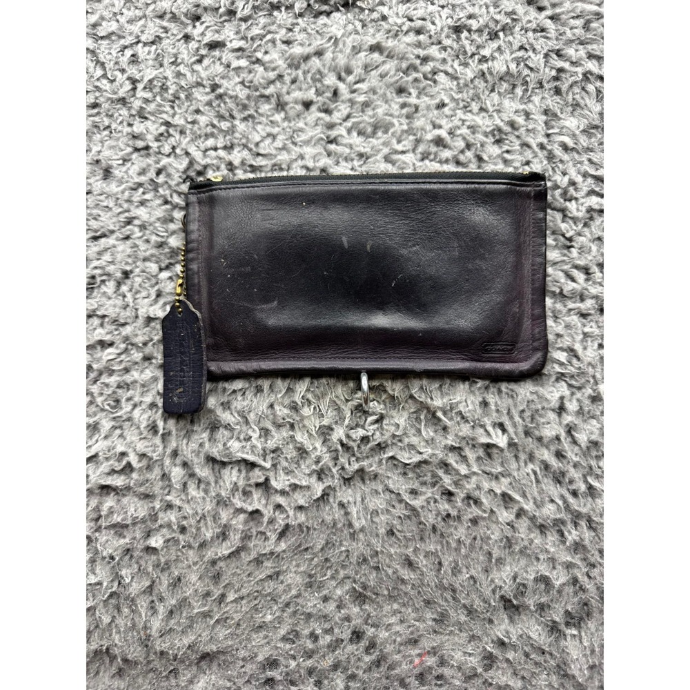 Vintage Coach Womens Leather Skinny Cosmetic Case Bag Pouch Wallet Black/Purple - Picture 2 of 9